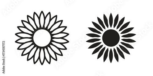 Sunflower icons in line stroke outline art and clip art