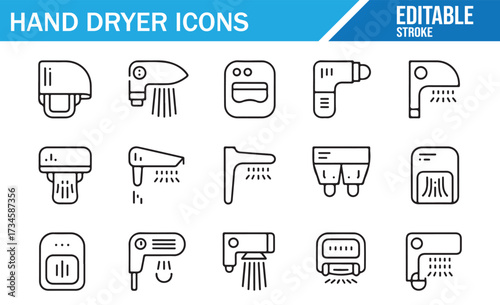 Wall-Mounted Hand Dryer Icons — Thin Line Vector Set