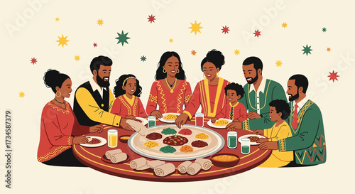 Celebrating family unity: A heartwarming illustration of an ethiopian family enjoying a