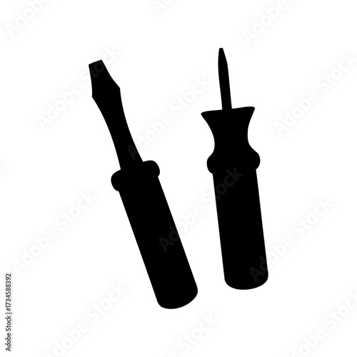 Silhouette image of two screwdrivers, one Phillips head and one flathead