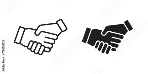 Shake hands icons in line stroke outline art and clip art