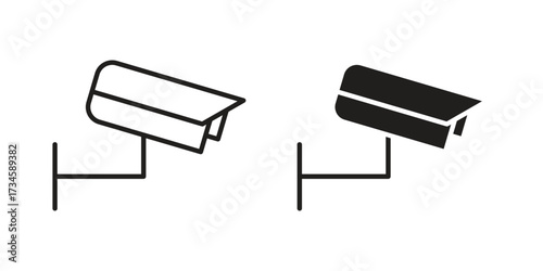 Security camera icons in line stroke outline art and clip art