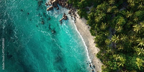 Aerial View of Secluded Tropical Beach with Clear Turquoise Water