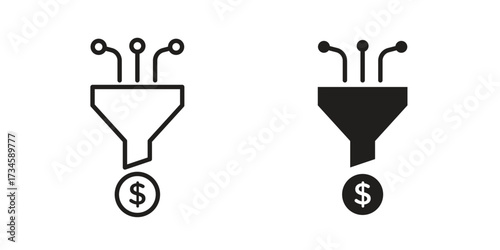 Sales funnel icons in line stroke outline art and clip art