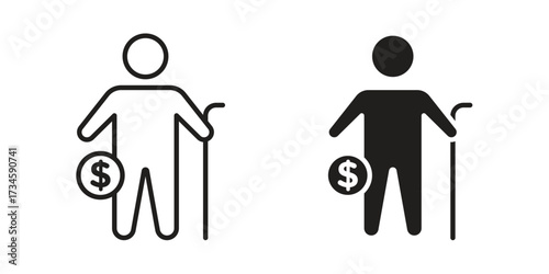 Retirement icons in line stroke outline art and clip art