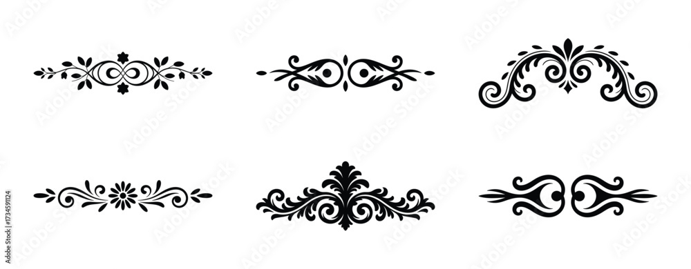 Obraz premium Collection of six ornate decorative floral elements isolated on white background