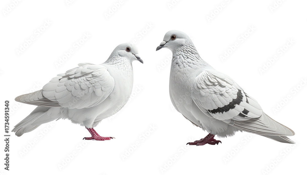 Fototapeta premium Pair of Flying Doves in Close-Up View isolated on transparent background