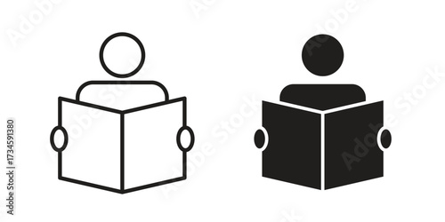 Reading icons in line stroke outline art and clip art