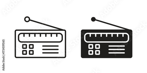 Radio icons in line stroke outline art and clip art
