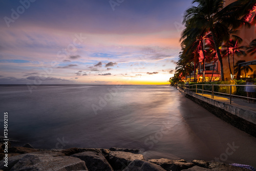 Waikiki Beach on Oahu in the Evening