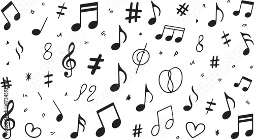 Vector art of handdrawn musical notes and symbols