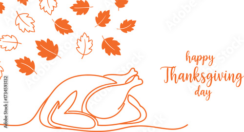 Roasted turkey with falling autumn leaves for thanksgiving celebration vector