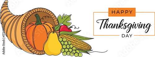 Happy thanksgiving cornucopia abundance autumn harvest celebration vector