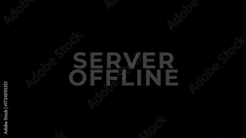 Text Animation with RGB Glitch Effect on Transparent Background, Server Offline Message on Black Background System Down.