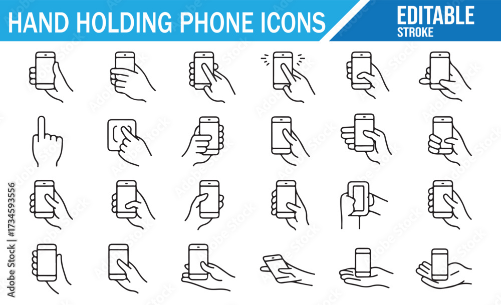 Fototapeta premium Vector Mobile UI Icons — Hand and Phone Outline Set