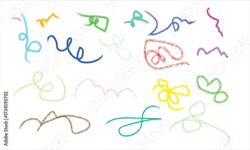 Colorful Hand Drawn Scribble and Abstract Line Art Vector Set with Textured Crayon Strokes for Creative Design
