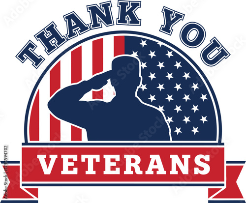 Saluting soldier flag thank you veterans emblem design vector