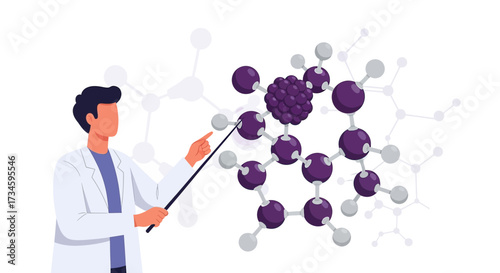 Scientist analyzing molecular structure concept illustration for scientific research and studies