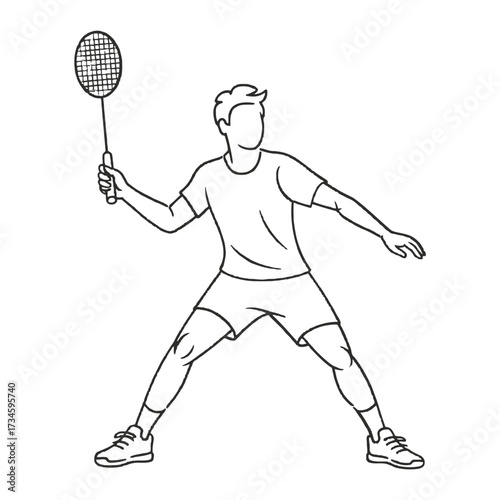 Badminton player athlete ready for rally action. Sport activity racquet shuttlecock. Court game fitness recreation.