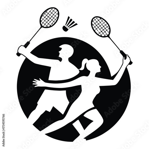 Sport player action badminton illustration. Racquet sport game shuttlecock competition. Athletic activity recreation match.