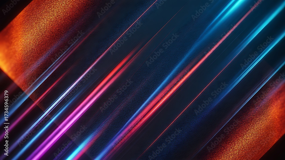 Fototapeta premium Neon Light Streaks Over Textured Dark Surface abstract
