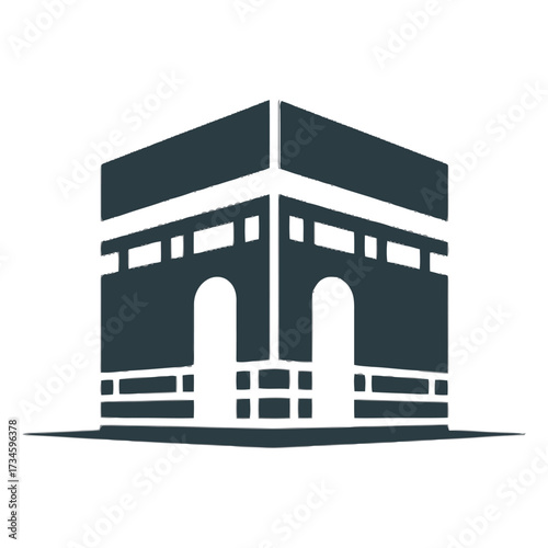 Kaaba Mecca Islam religion worship building. Holy pilgrimage architecture. Square sacred shrine faith mosque.