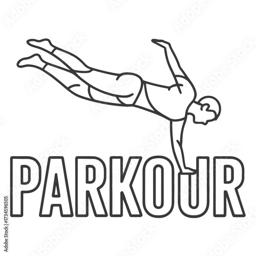 Parkour sport activity. Traceur jumping building. Training urban environment. Extreme movement street workout outdoor.