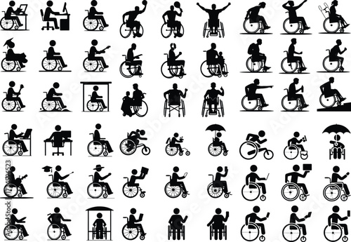 Wheelchair People Icon Silhouette Collection Disabled Person Wheelchair Silhouette Set