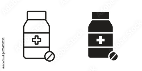 Medicine bottle icons in line stroke outline art and clip art