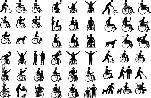 Wheelchair People Icon Silhouette Collection Disabled Person Wheelchair Silhouette Set