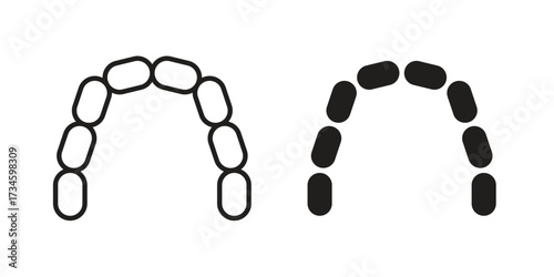 Lingual braces icons in line stroke outline art and clip art
