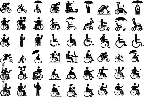Wheelchair People Icon Silhouette Collection Disabled Person Wheelchair Silhouette Set