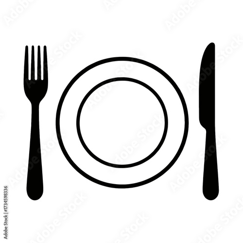 Plate with Fork and Knife Silhouette