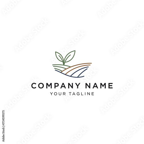 Minimalist logo of a field with a sprout, suitable for an agricultural business.