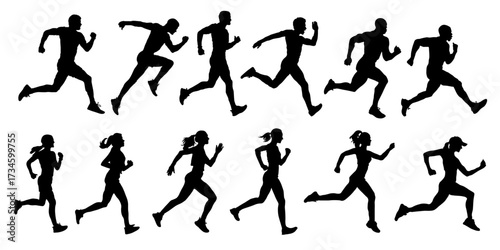 Running People Silhouettes Vector Set – Jogging, Sport and Fitness Icons