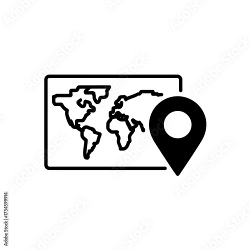 Global Location Pin World Map and Pointer for Travel and Navigation