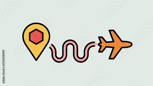 Airplane Travel Route Destination Icon with Winding Flight Path