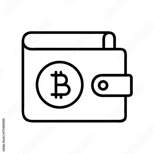 Simple line art icon of a digital bitcoin cryptocurrency wallet for secure transactions