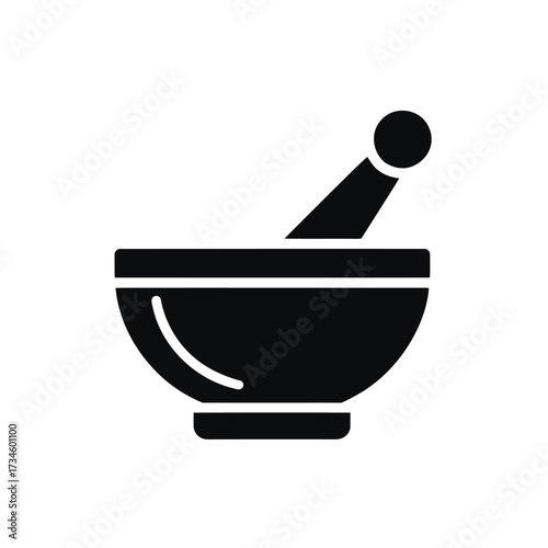 Mortar and pestle icon for grinding herbs spices and pharmaceutical preparations black silhouette