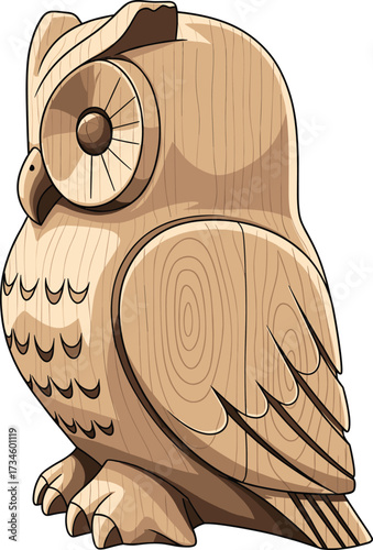 Wooden Carved Owl Figure Vector Art