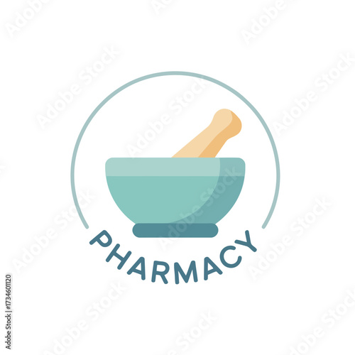 Modern Pharmacy Logo Design with Mortar and Pestle for Healthcare Industry Branding