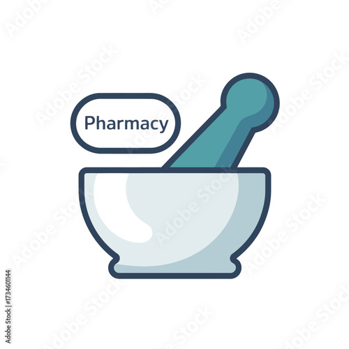 Mortar and Pestle Pharmacy Icon Illustration for Healthcare and Medical Concepts
