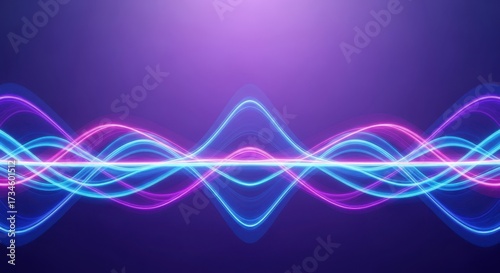 Abstract neon sound wave visualization flowing with vibrant blue and pink lights