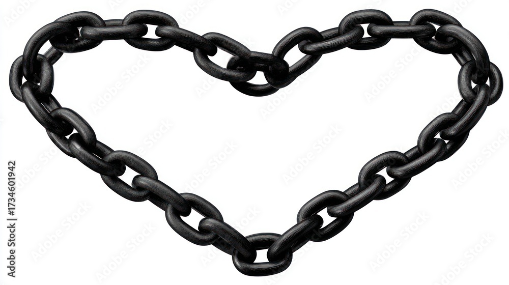 Obraz premium Black chain forming a heart shape on white background symbol of connection