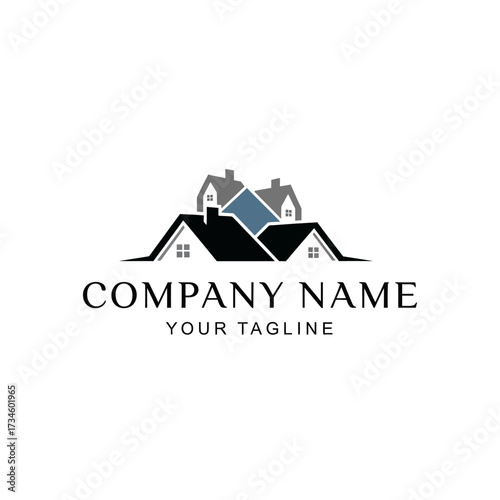 Logo with houses and company name, suitable for real estate.
