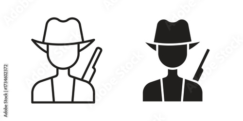 Hunter icons in line stroke outline art and clip art