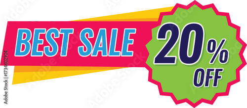 BEST SALE Banner with 20% OFF Badge Vector Illustration