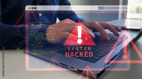 Tableau sur toile Cybersecurity breach concept with hacked system, malware attack, data theft and digital vulnerability