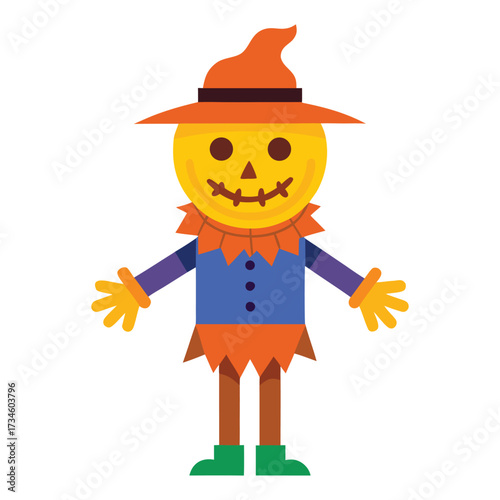 Smiling Halloween Scarecrow Illustration on White Background