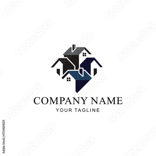 Real Estate Company Logo Template with Houses in Heart Shape.